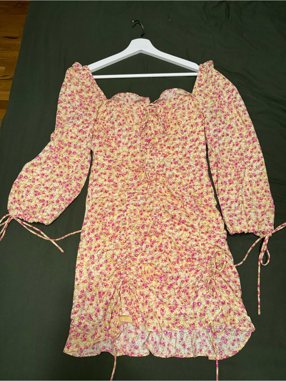 Hello Molly Pink and Cream Floral Puff-Sleeve Dress